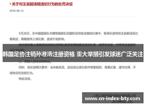 韩国足协注销孙准浩注册资格 重大举措引发球迷广泛关注 韩国足协注销孙准浩注册资格 重大举措引发球迷广泛关注